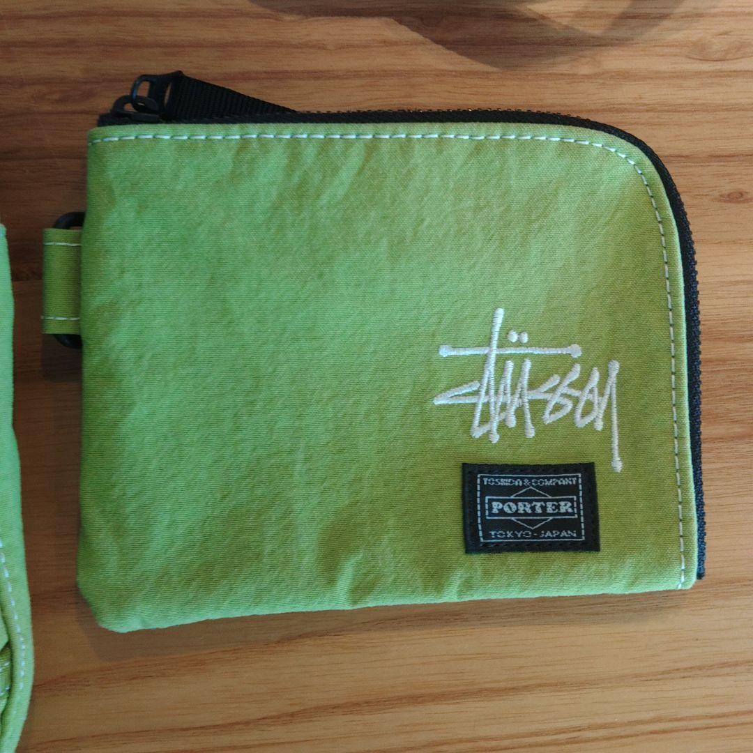 STUSSY PORTER ダブルネームグリーンショルダーバッグ、財布セット美品