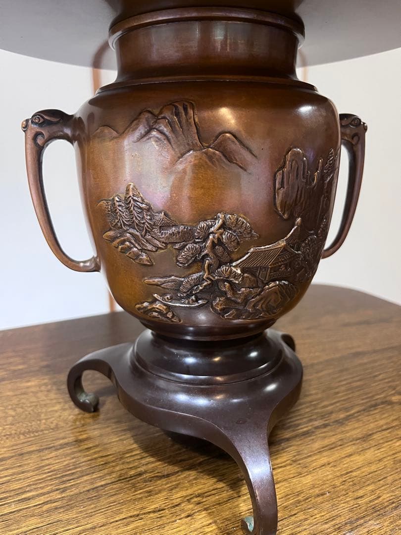 花器 工芸品 唐金製 薄端 アンティーク 時代物