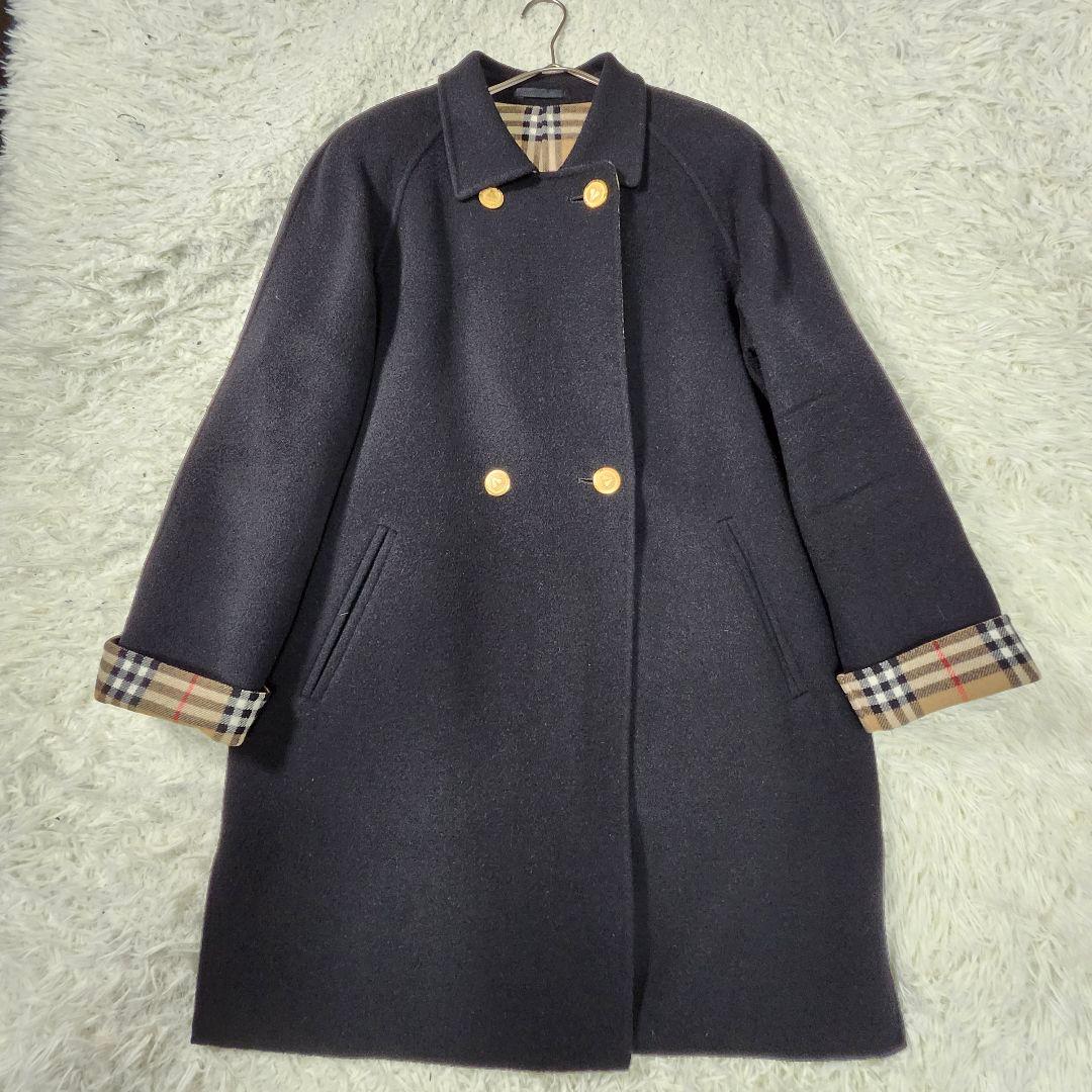 美品　バーバリー　ウールコート　ダブルブレスト　ノバチェック　カシミヤ　金ボタン
