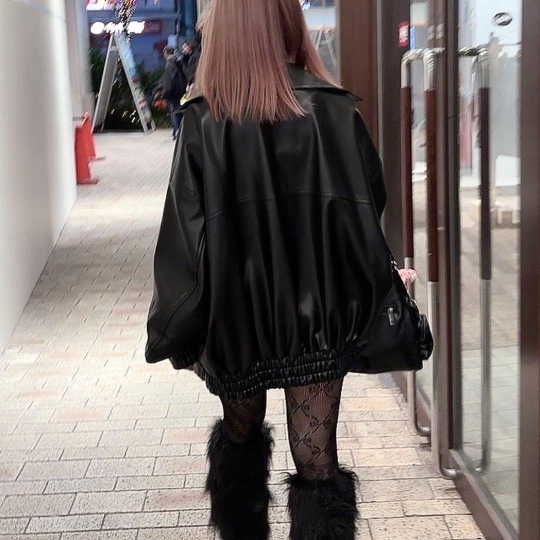 GYDA ブラック 合成皮革ジャケット