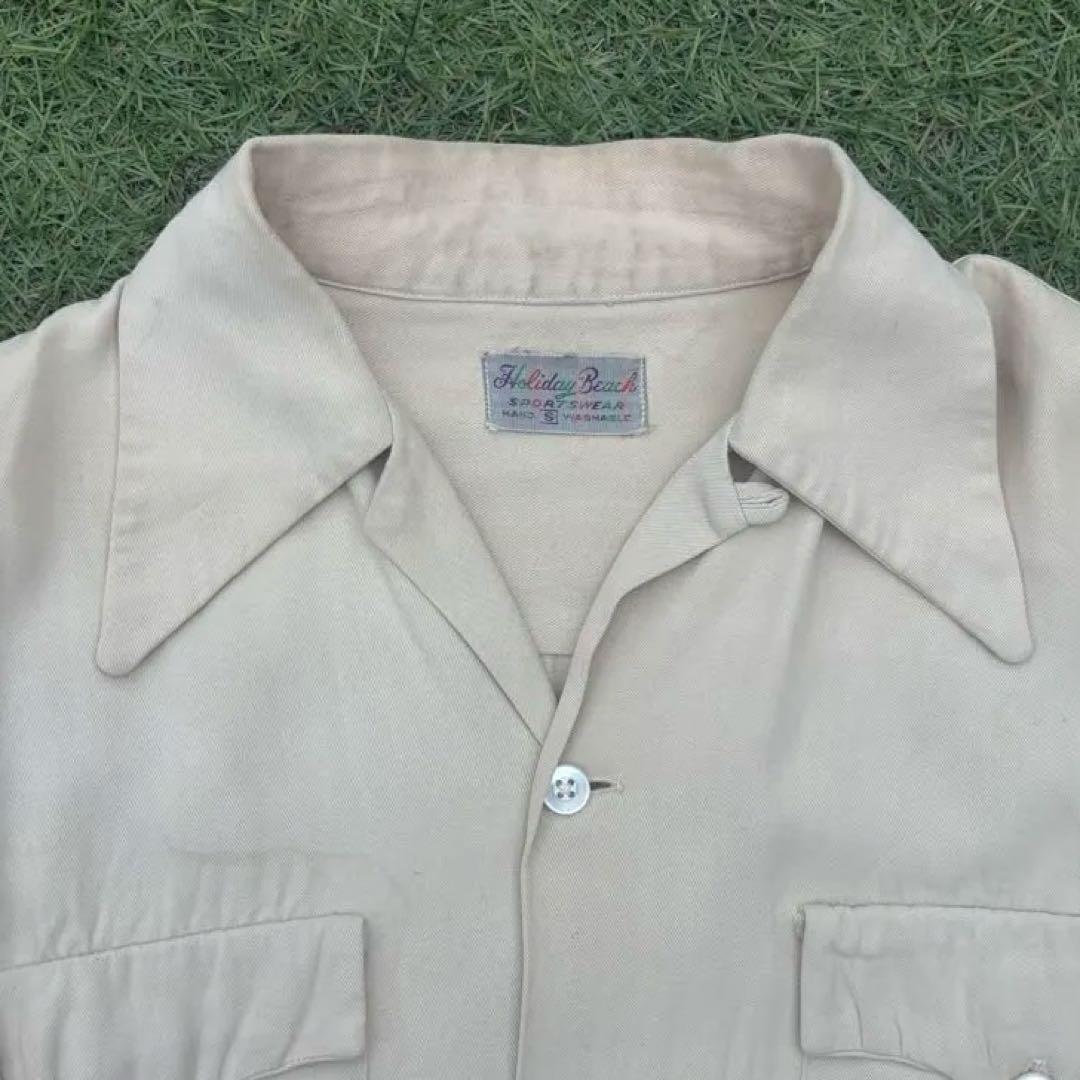 50s レーヨンギャバシャツ ヴィンテージ ギャバジン ロカビリー 開襟シャツ