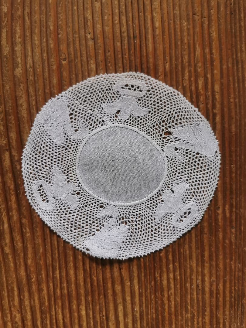 アンティークベルギー フレミッシュボビンレース コースタードイリー 白鳥と百合