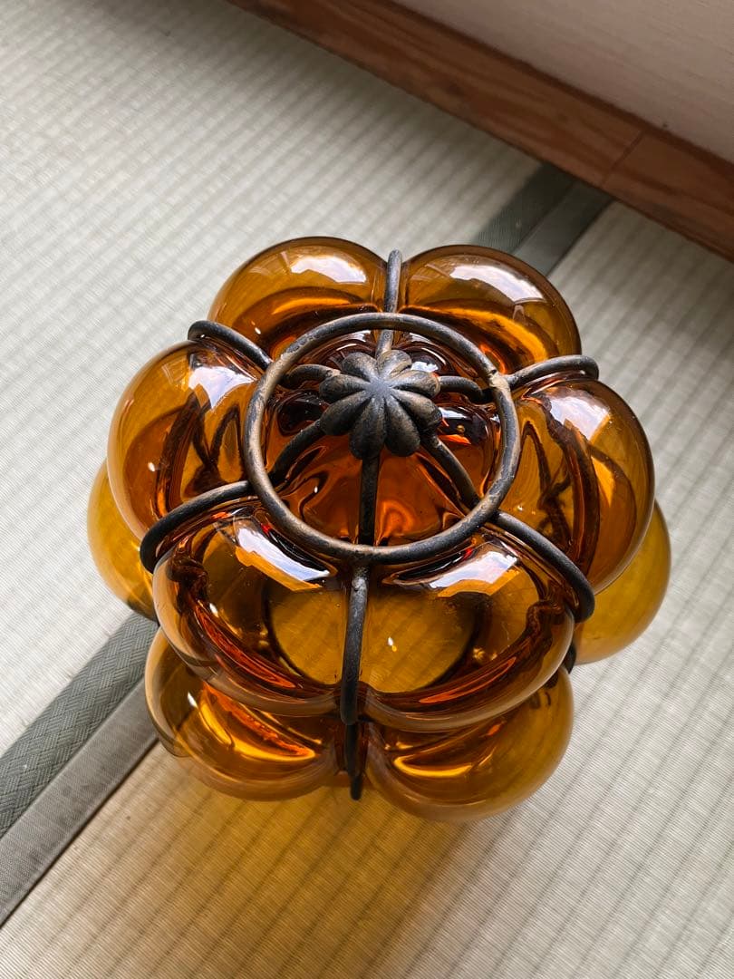 超希少　アンティーク　琥珀色　照明　天井吊　ガラス＆鉄製 E26 LED対応