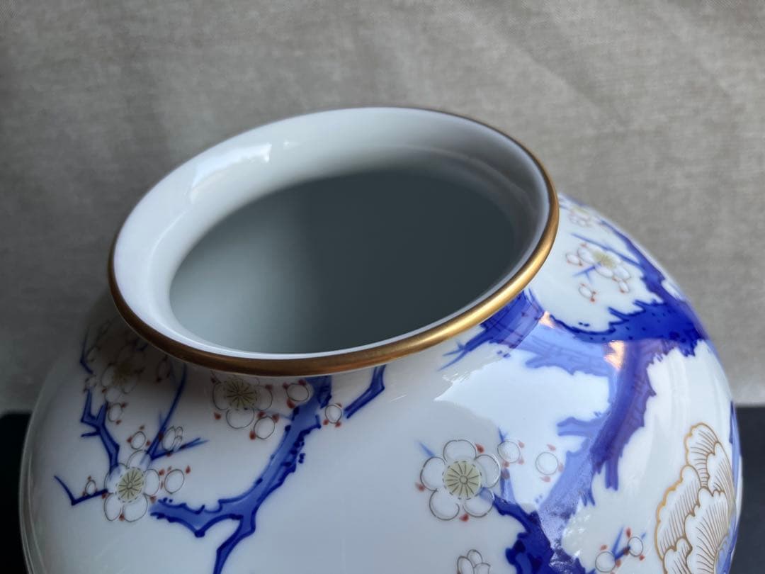 深川製磁　梅牡丹　12号花生　花瓶