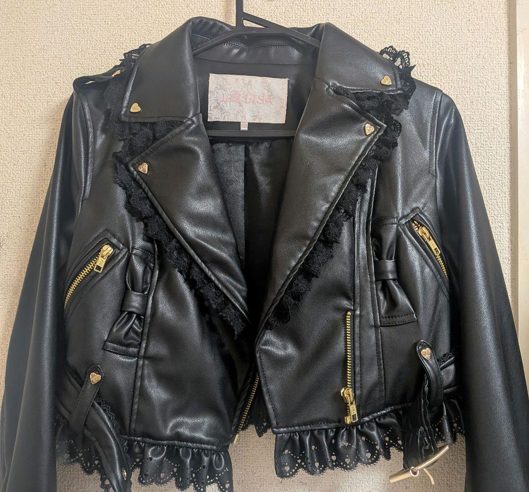 リズリサ ダブルリボンエコレザーライダースジャケット 黒