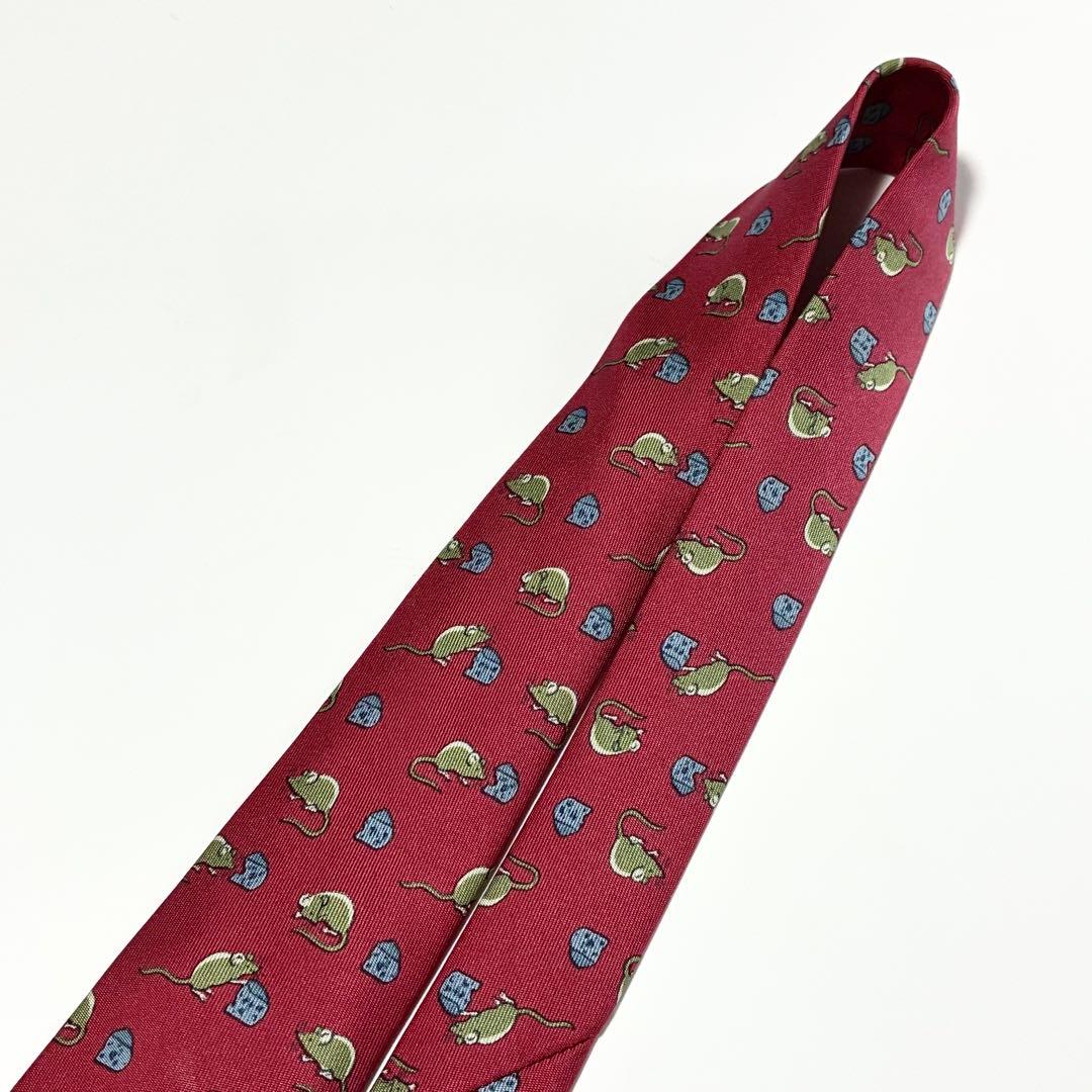 3811✨極美品✨エルメス ネクタイ 総柄 ネズミ 動物 チーズ