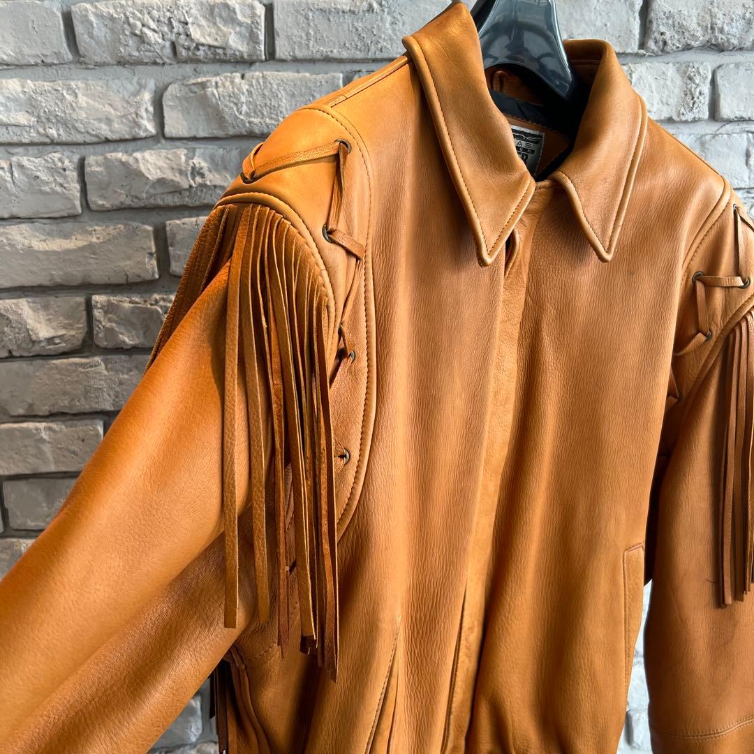 DALLAS Leather 90s USA製 フリンジ レザージャケット 刺繍