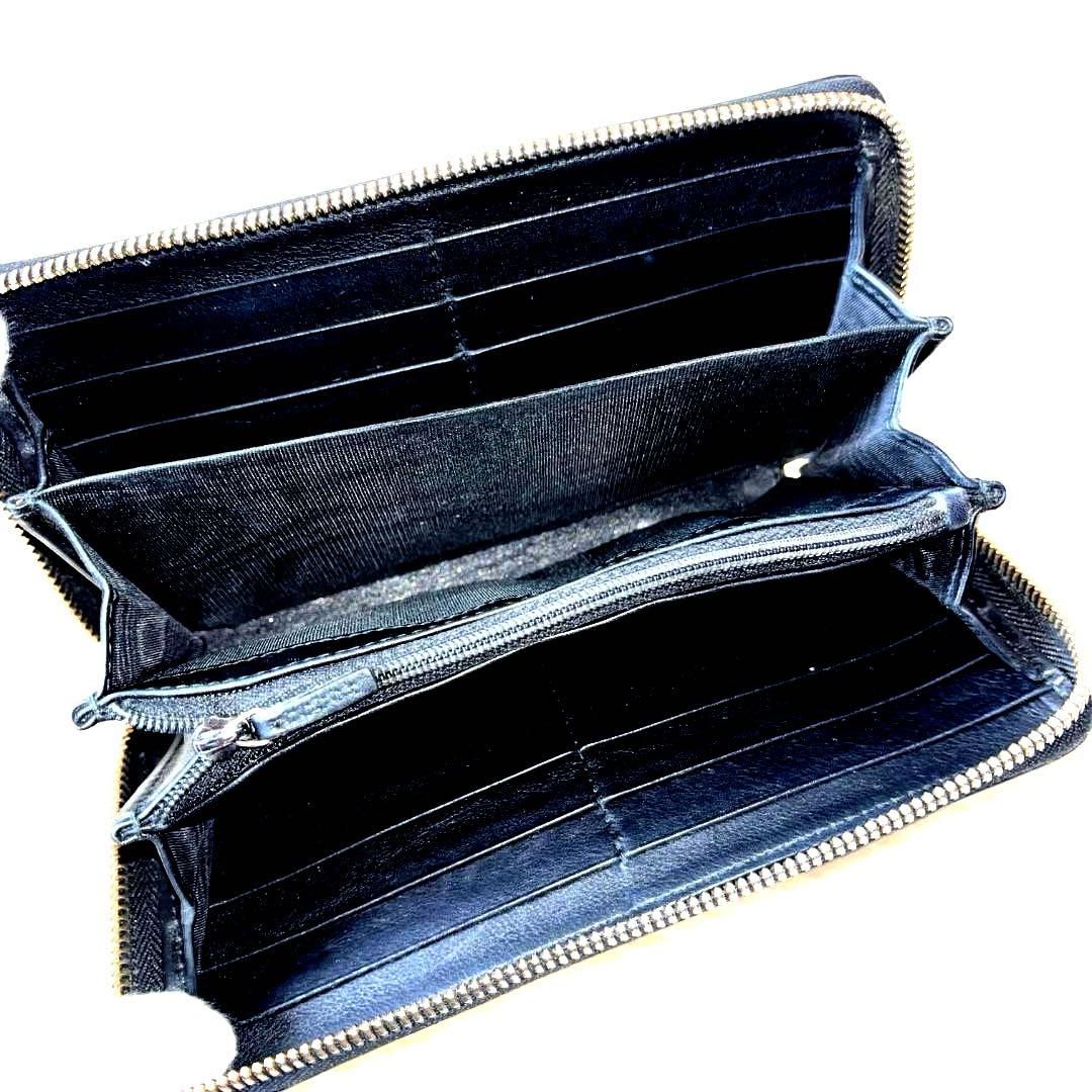 GUCCI美品 長財布 GGグッチシマ レザー ブラック 　インターロッキング