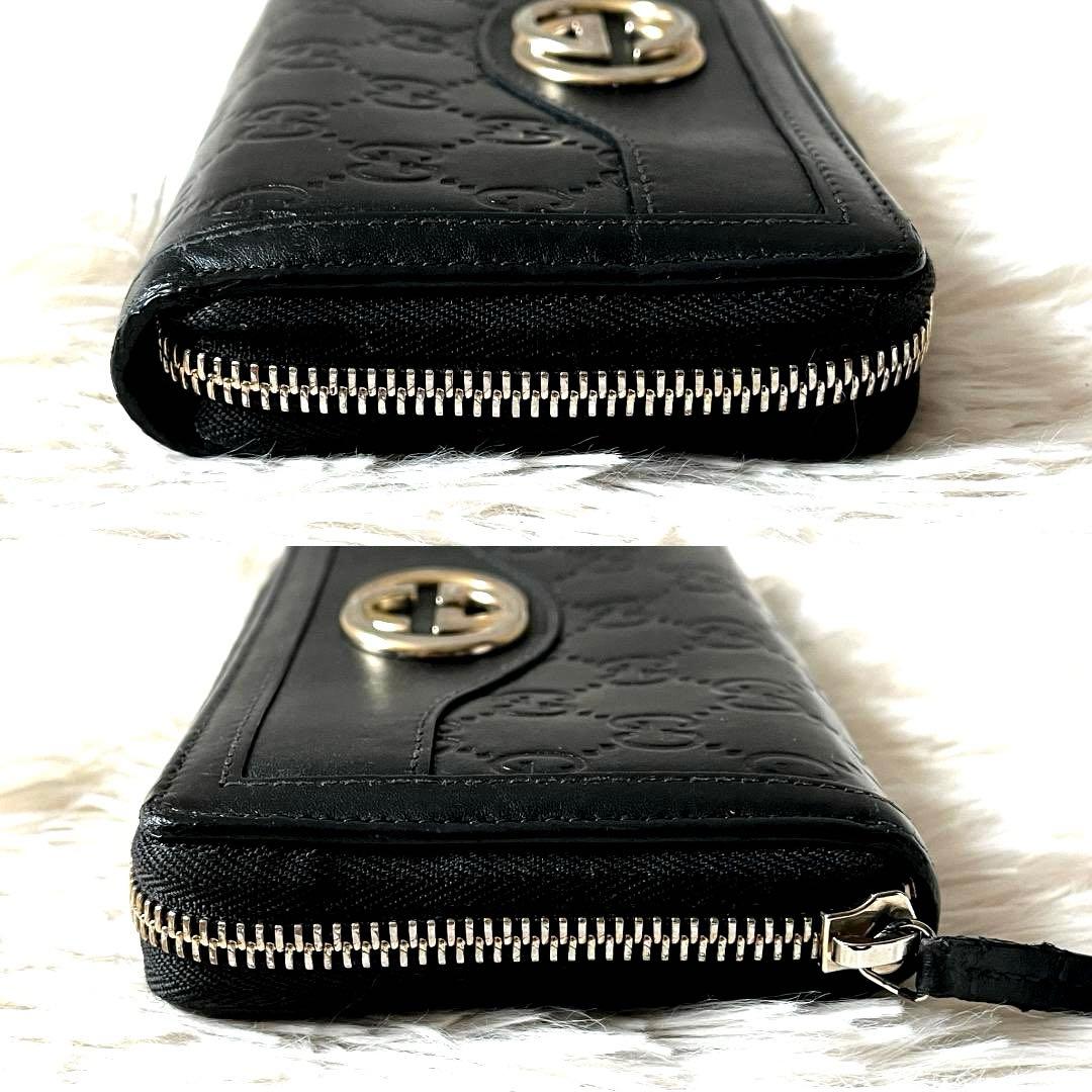 GUCCI美品 長財布 GGグッチシマ レザー ブラック 　インターロッキング