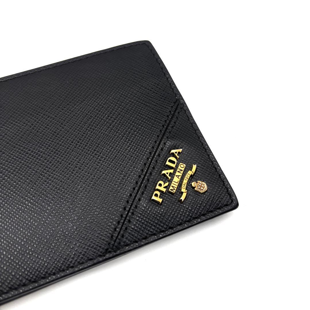 【未使用に近い】プラダ マネークリップ ロゴ サフィアーノレザー ゴールド 黒