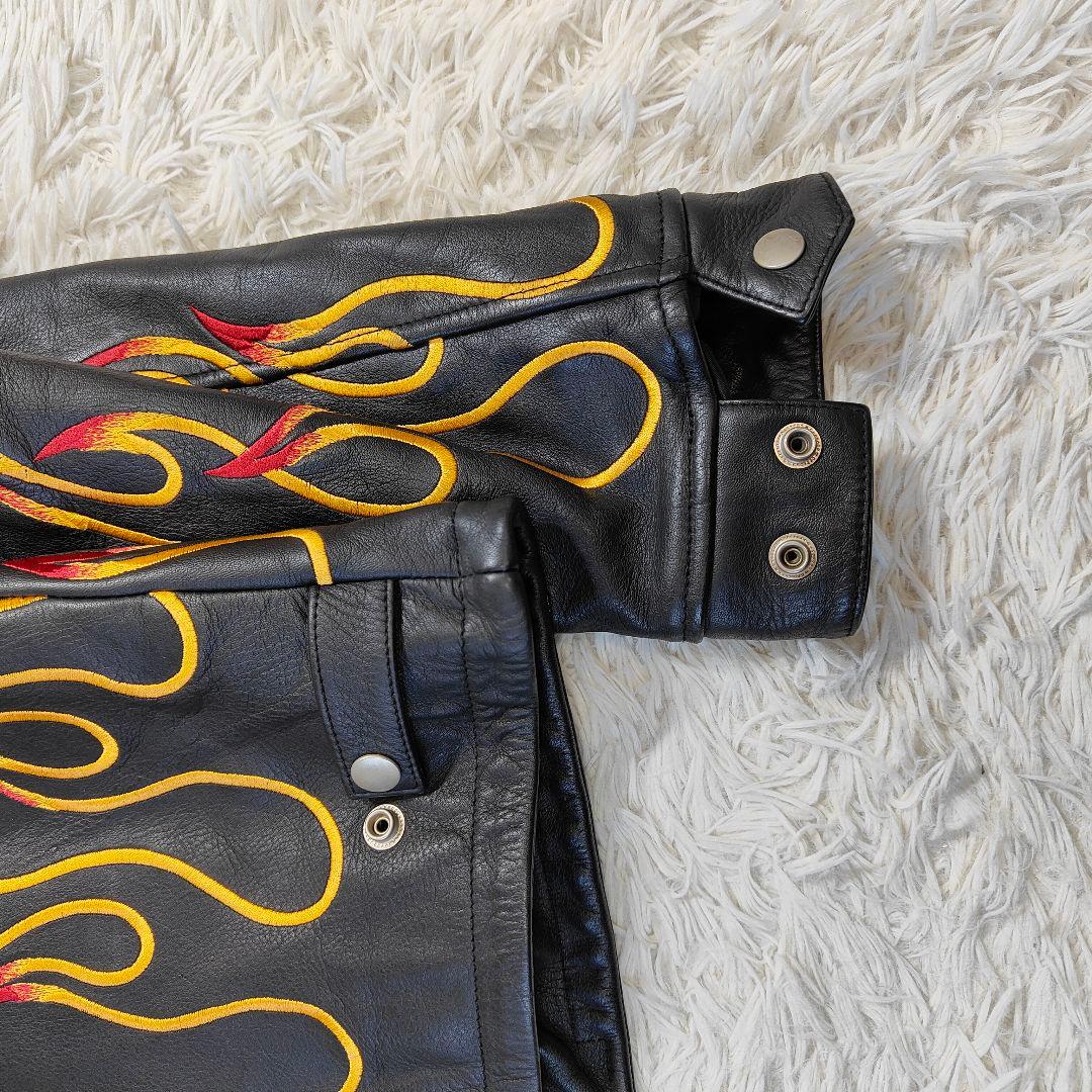 極美品　ハーレーダビッドソン　レザーシングルライダースジャケットフレイム 刺繍L