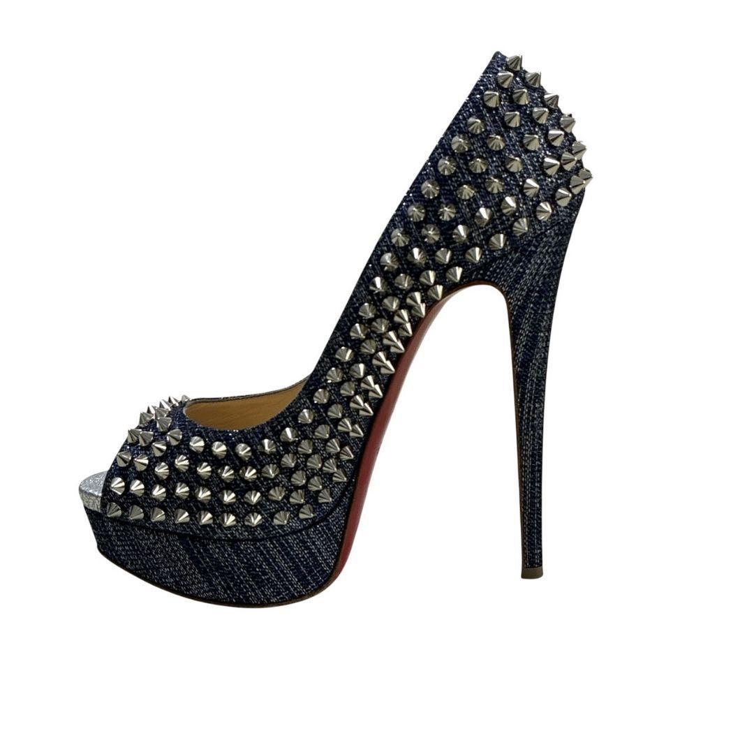 極美品★クリスチャンルブタン パンプス ハイヒール スタッズ オープントゥ 37