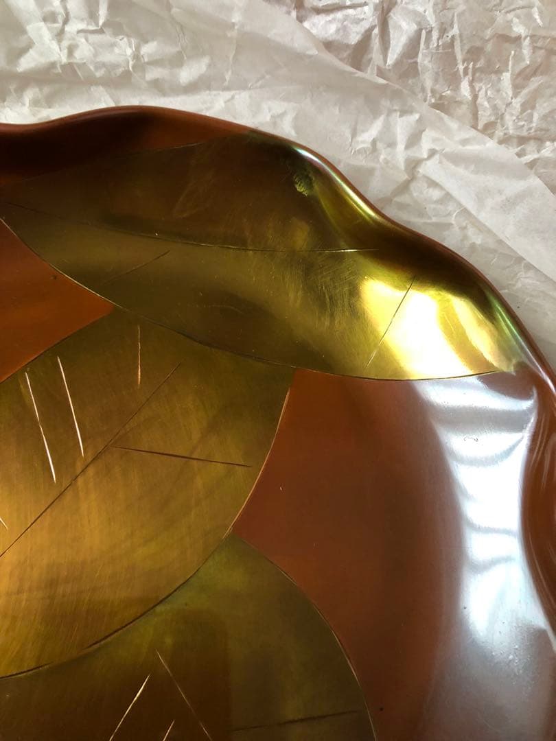 菓子器　煮色　木の葉　秀夆堂造　紙箱入