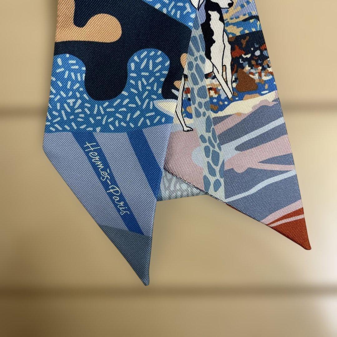 エルメス ツイリー En Liberte 自由に スカーフ シルク ブルー