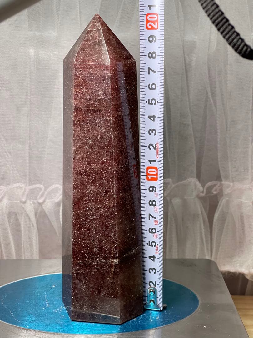 天然石　高品質　大きい　ストロベリークォーツ　六角柱　ポイント　1035g