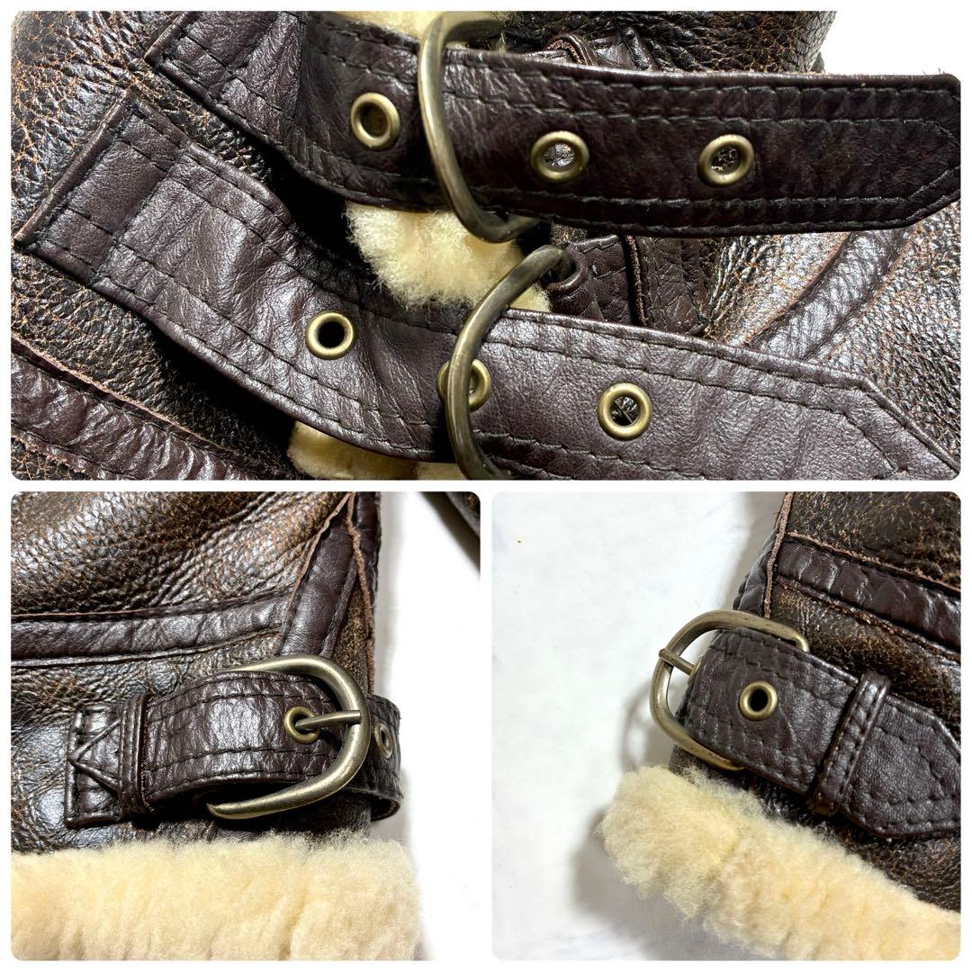 美品/XL✨リアルムートン B-3 フライトジャケット 羊革 ダークブラウン