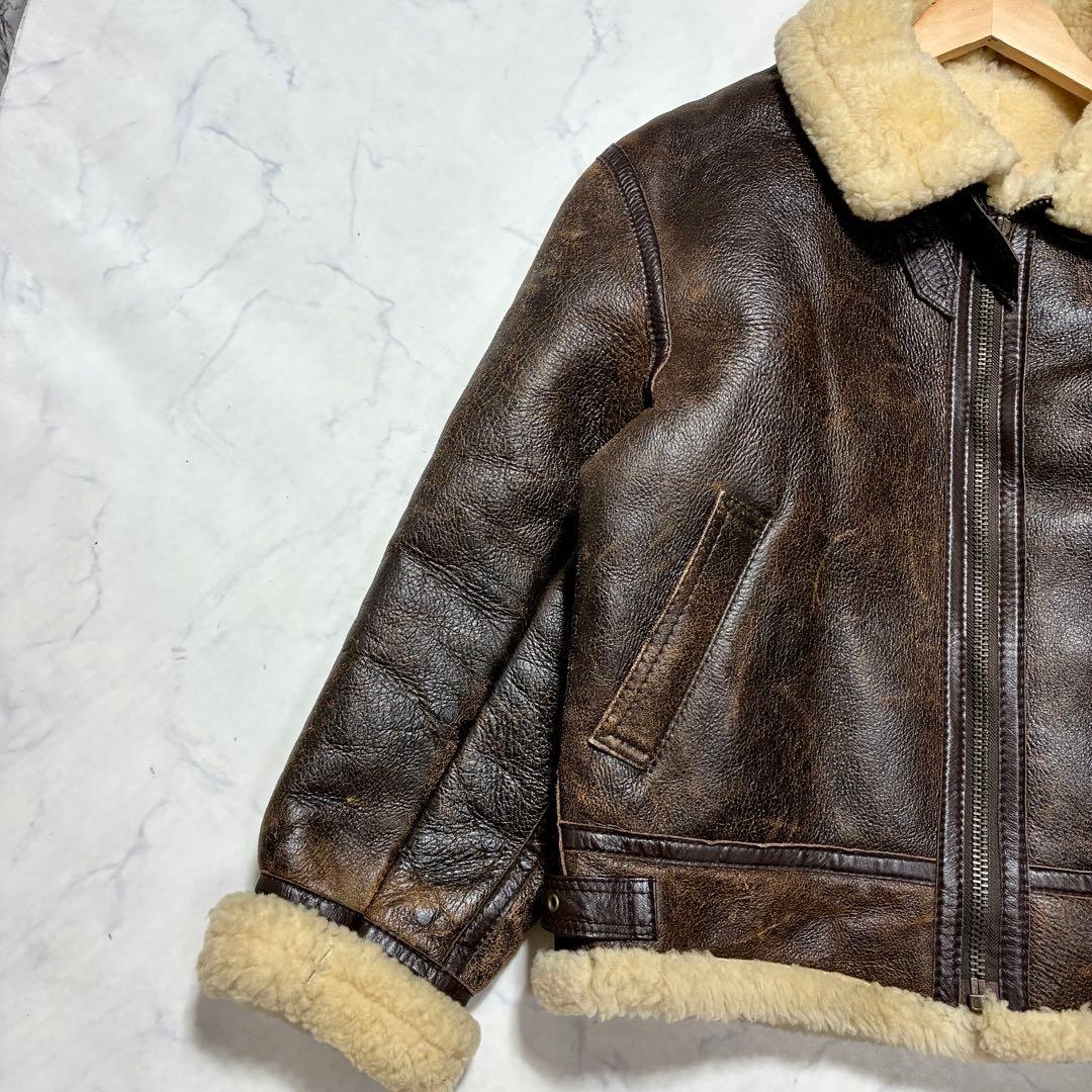 美品/XL✨リアルムートン B-3 フライトジャケット 羊革 ダークブラウン