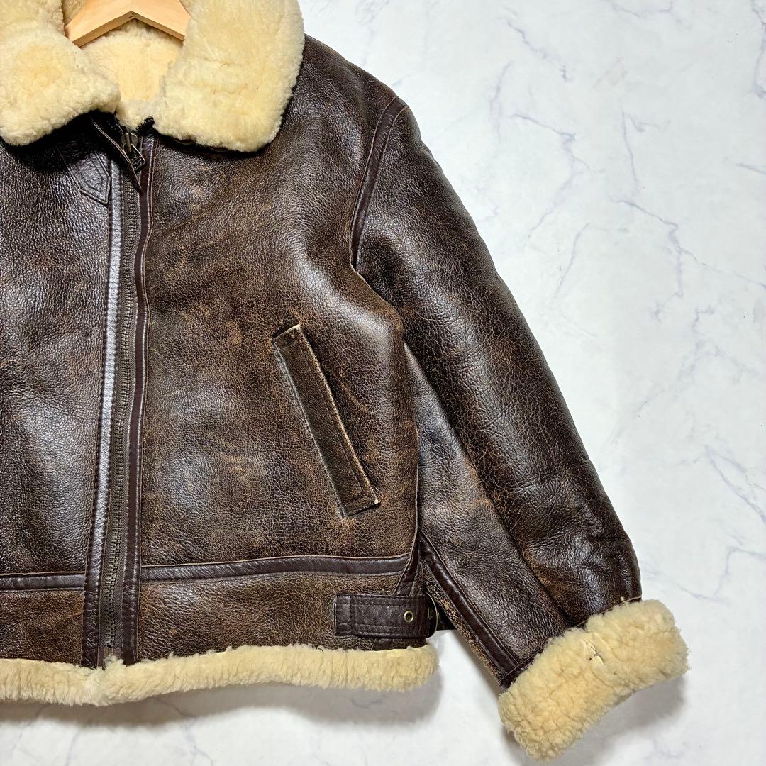 美品/XL✨リアルムートン B-3 フライトジャケット 羊革 ダークブラウン