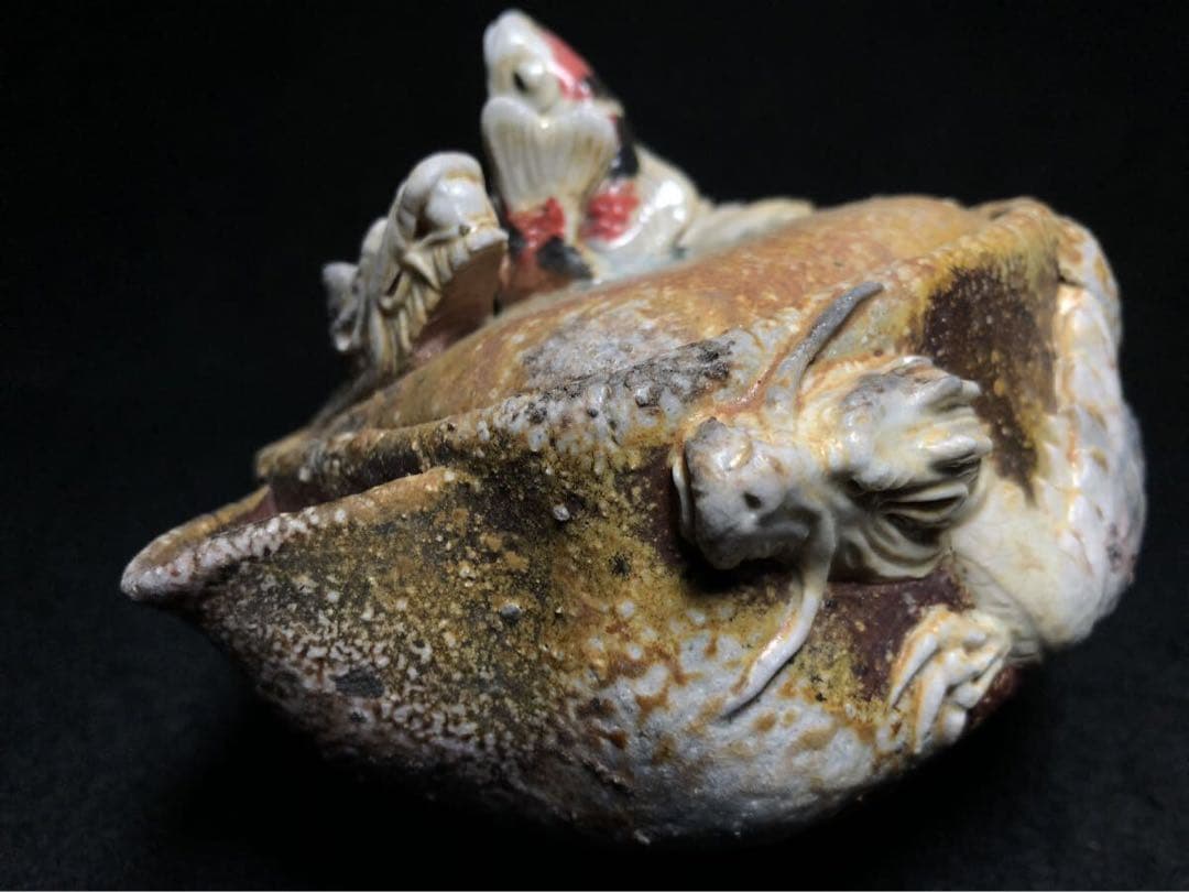 備前焼　森脇弘行　四角手造　鯉龍宝瓶　２白龍張　煎茶道具　備前　急須　陶器