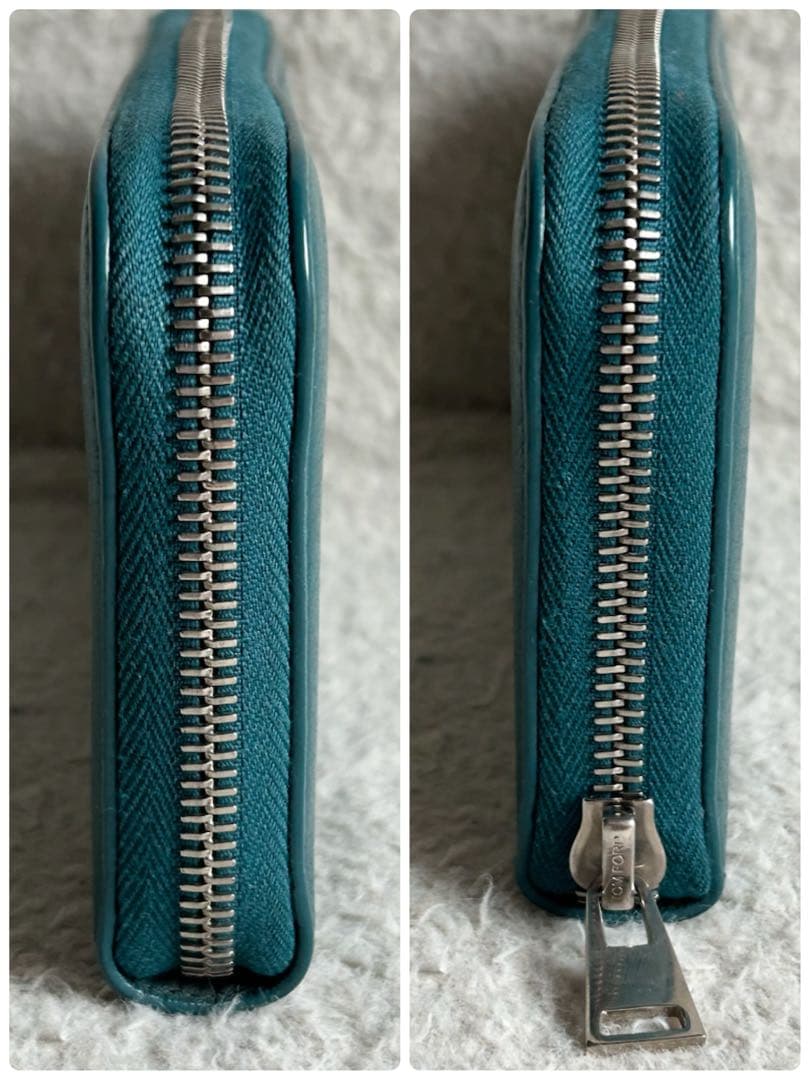 美品✨トムフォード 長財布 ラウンドファスナー シボ革 ロゴ ターコイズグリーン