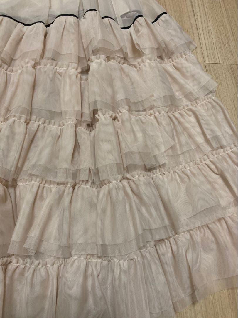 EIMY ISTOIRE チュールティアードレイヤードスカート ピンクベージュ