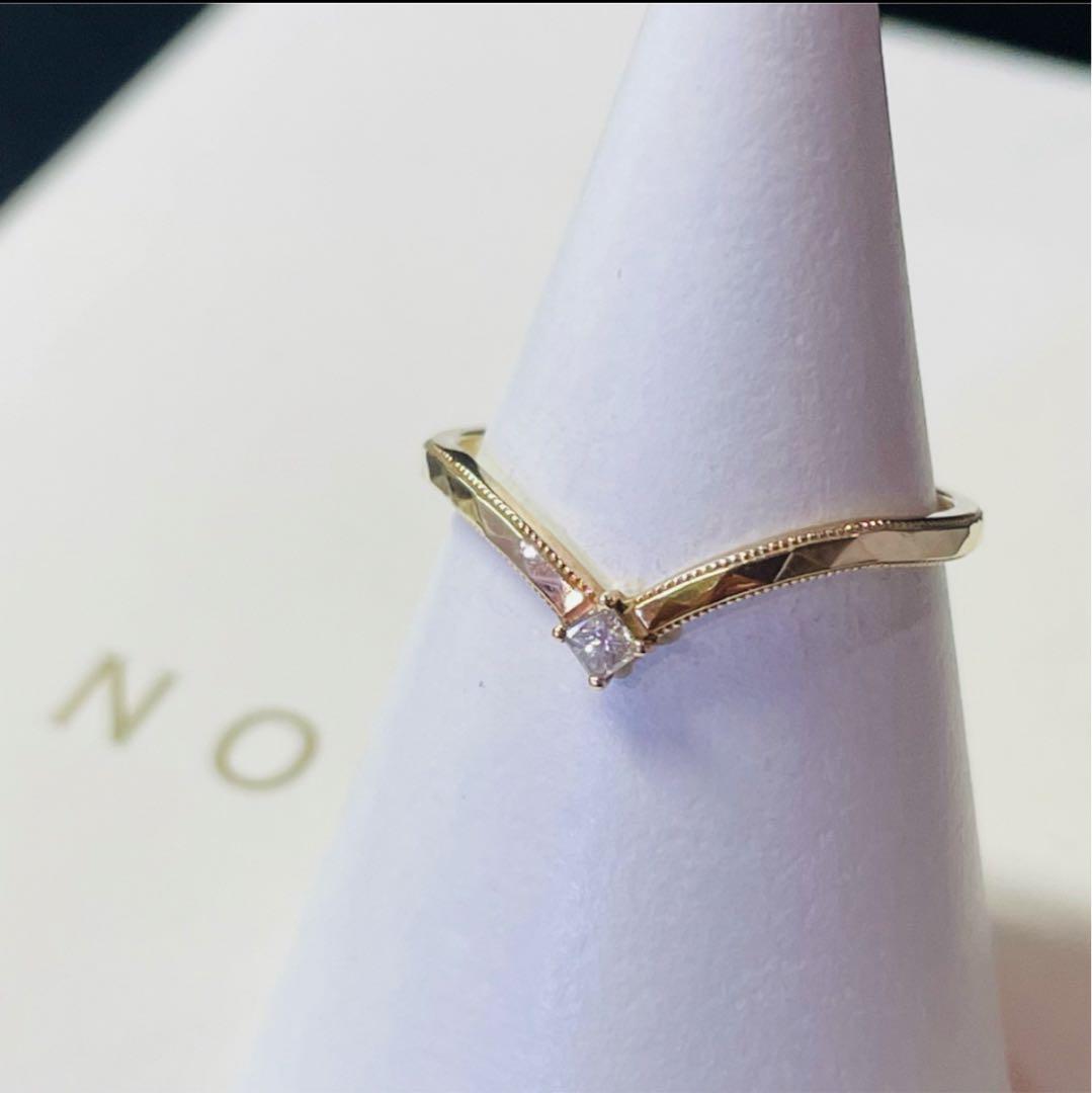 【NOJESS】K10スクエアカットダイヤモンドV字リング/0.05ct