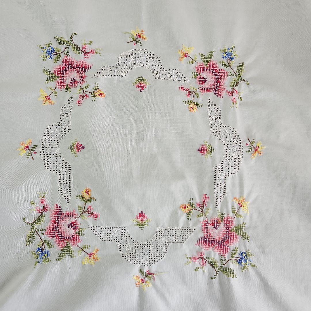 フランスヴィンテージ テーブルクロス　クロスステッチ　刺繍