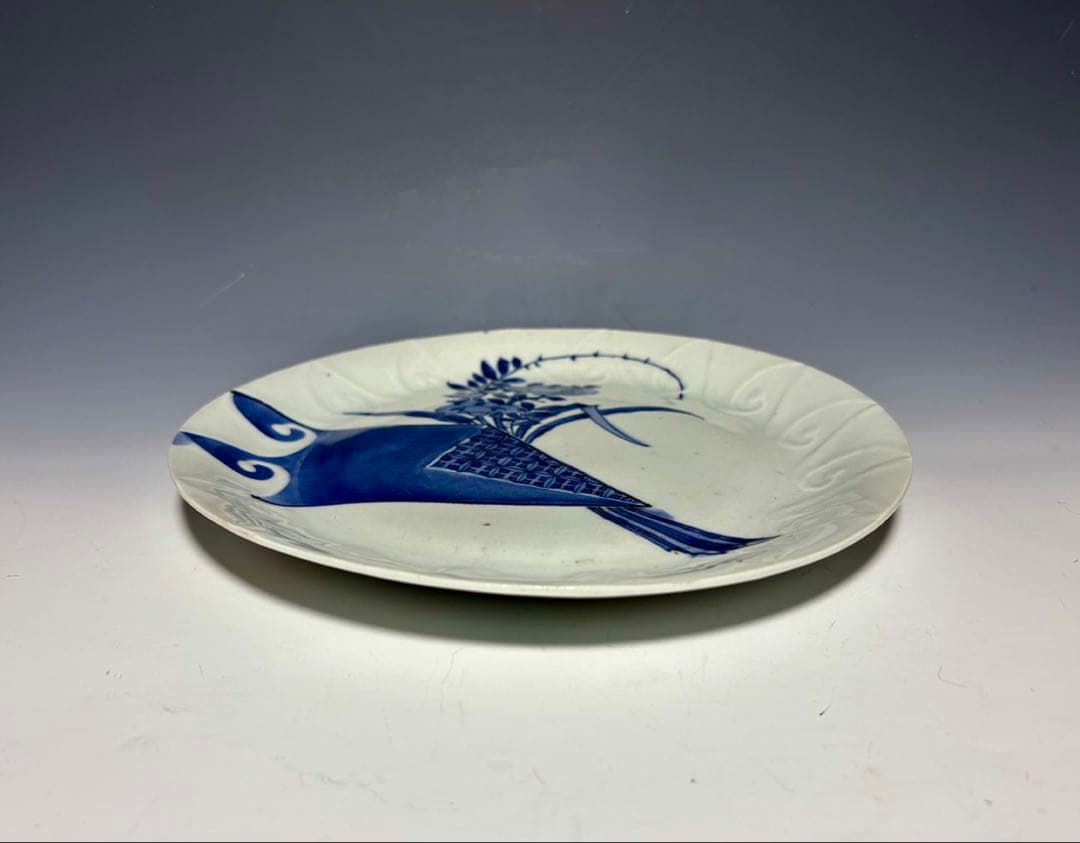 「 PRICE DOWN 」 藍九谷短冊花束文中皿 (完品)