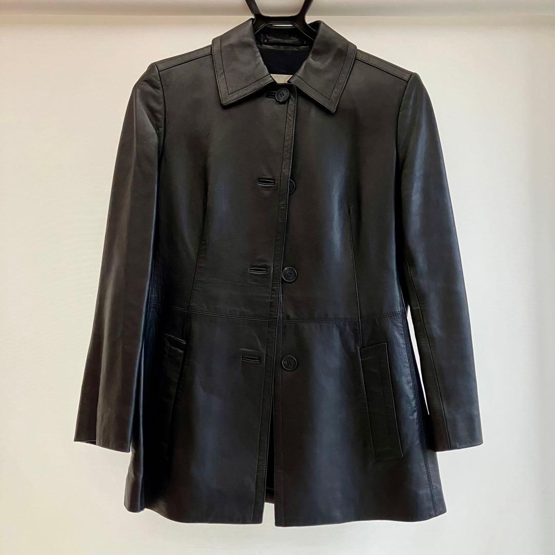 美品！Aquascutum　ラムレザーショートコート　ベルト付き　ブラック