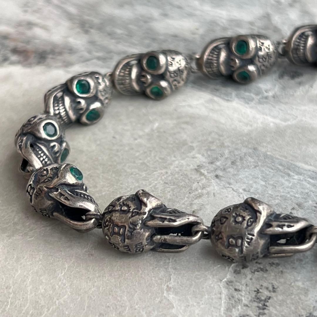 VINTAGE ヴィンテージ グリーンアイ スカルリンク ブレスレット マンテル