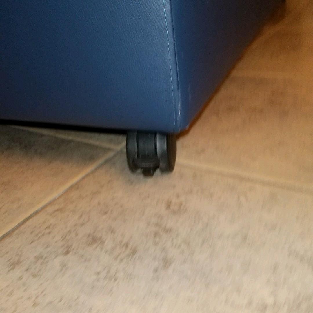 本革ダブルオットマンテーブル付 濃紺 収納付きスツール