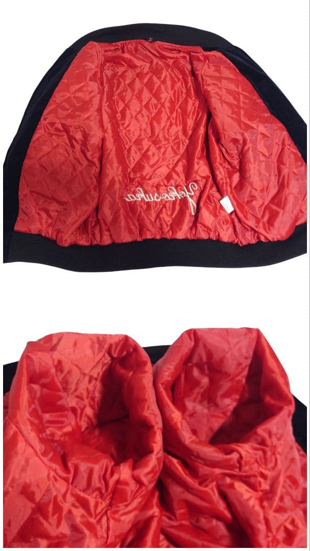 【豪華刺繍】 ヴィンテージ 龍 ベロア スカジャン キルティング LL 黒 赤