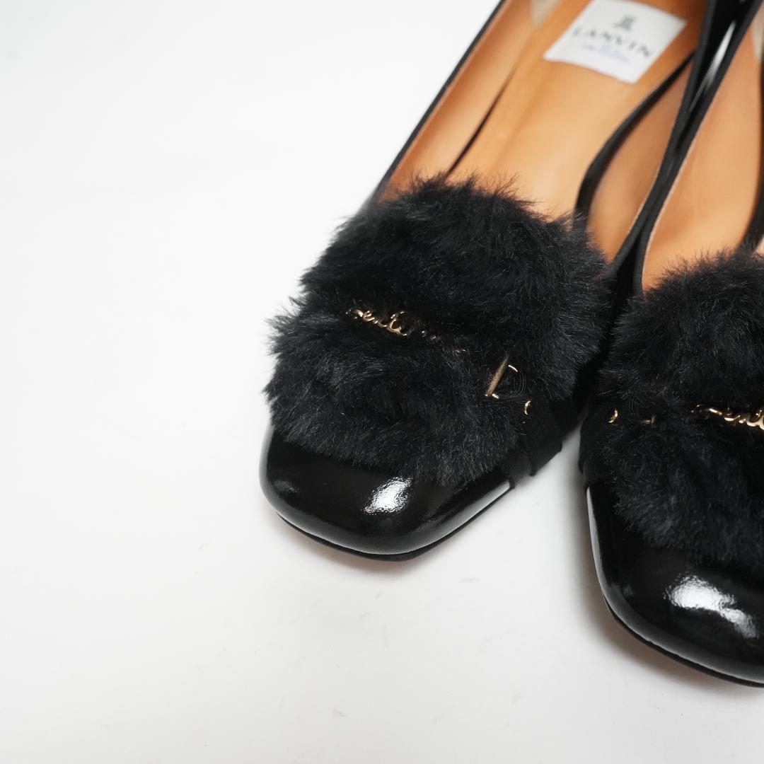 【美品】ランバンオンブルー パンプス ファー エナメル モチーフ 23.5cm