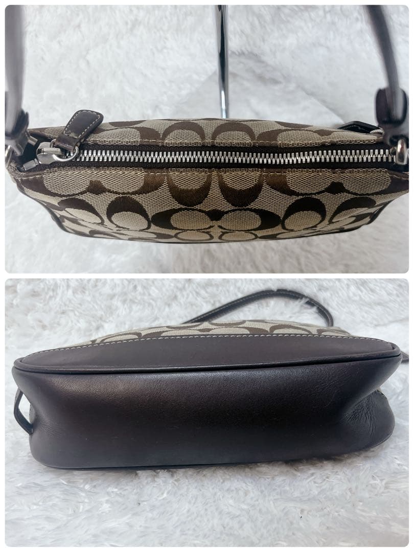 人気✨コーチ アクセサリーポーチ シグネチャー　ブラウン ワンショルダー レザー