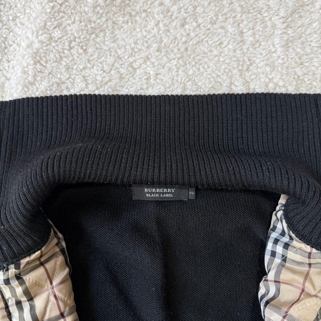 美品 バーバリー ドライバーズニット ノバチェック 中綿 ホースロゴ 黒