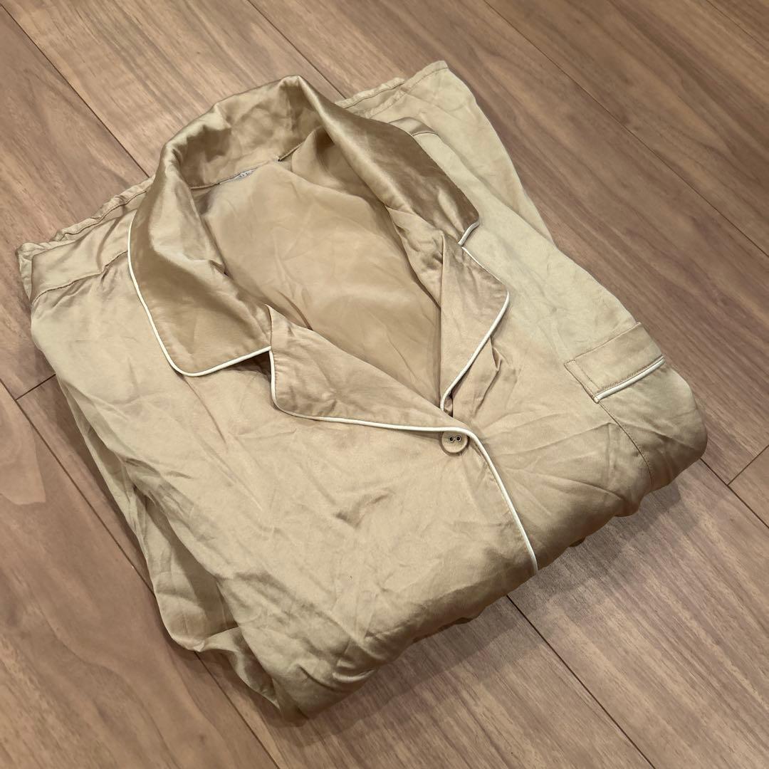 Utukkyシルク100% 長袖パジャマ　シャンパン ベージュ 6Aランク