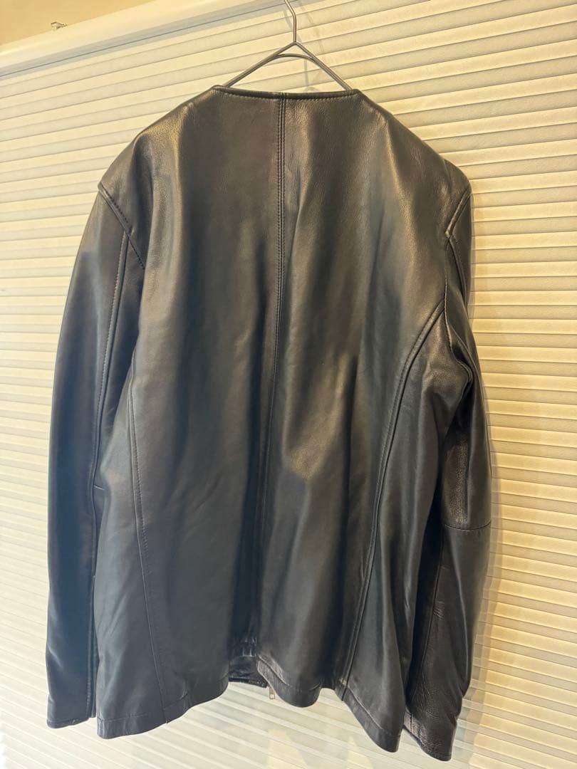 HAREブラックレザーライダースジャケット (ノーカラー)Lサイズ