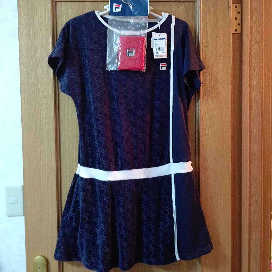 ⭐FILA⭐ テニスワンピ❤ＸＬ⭐ネイビーと ❤赤いリストバンド