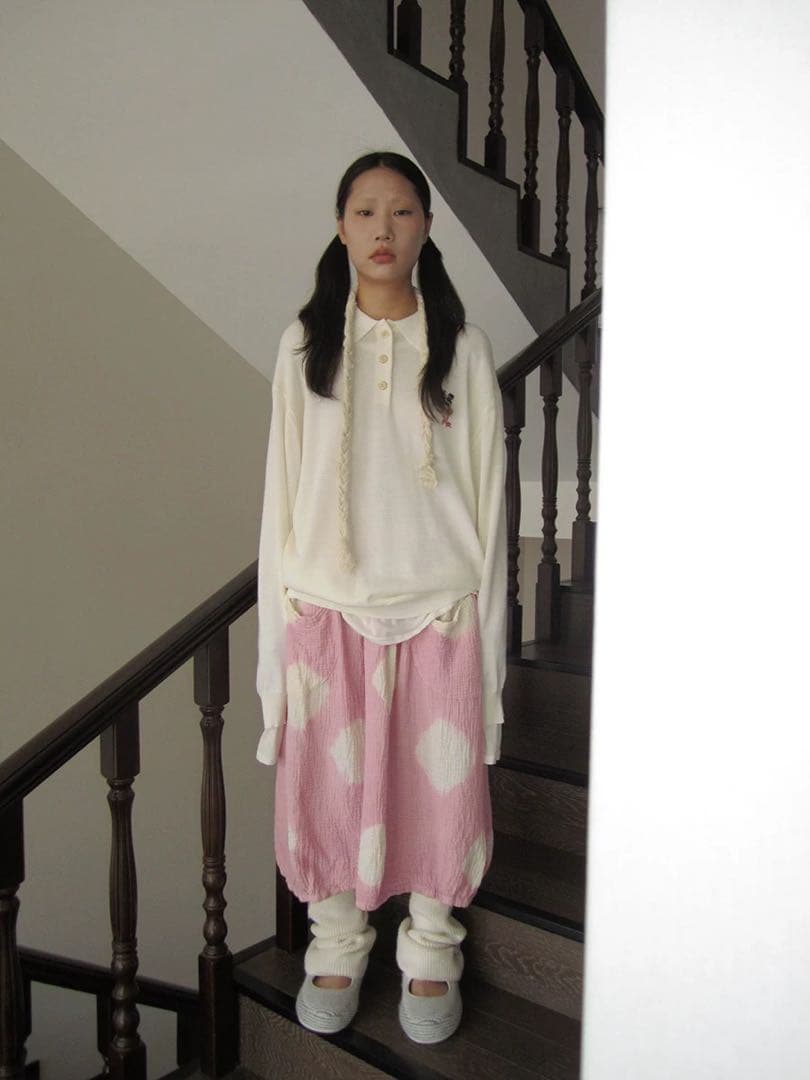 【モード】3months 24AW 水玉プリーツピンクワイドスカート