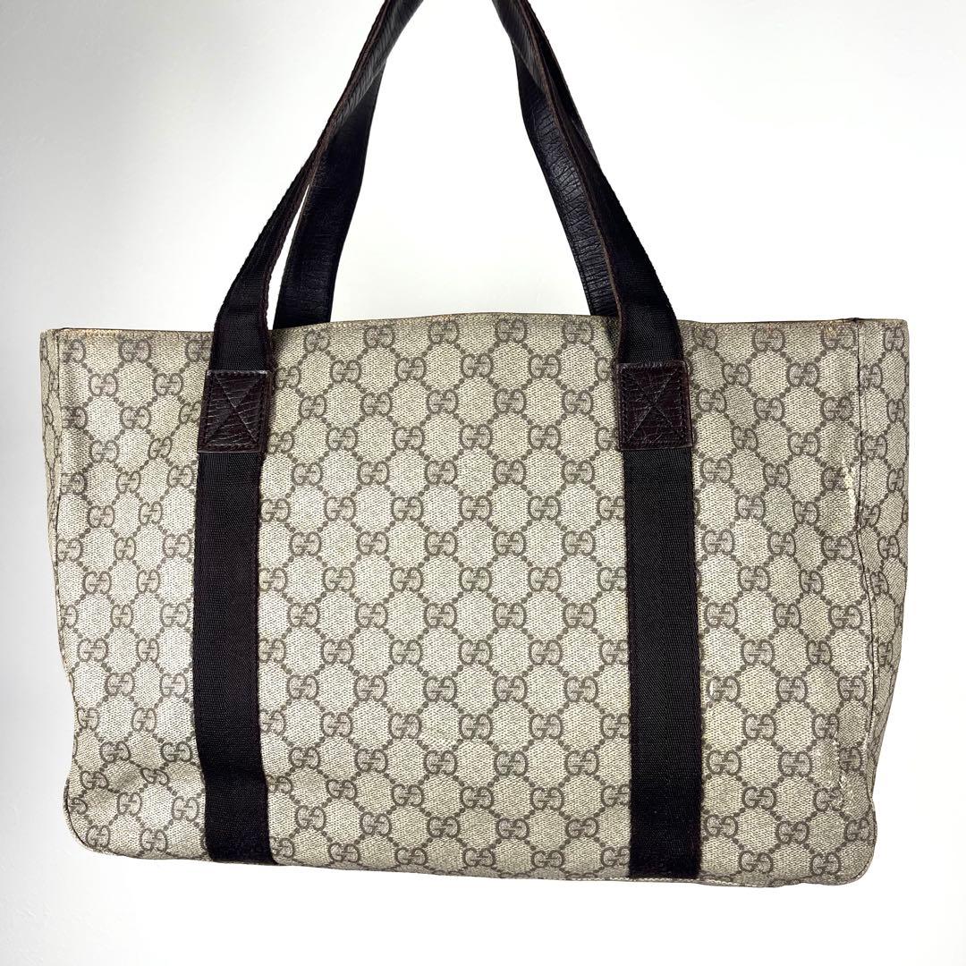 グッチ　トートバッグ　GGスプリーム　ロゴ総柄　プレート　PVCレザー　特価品