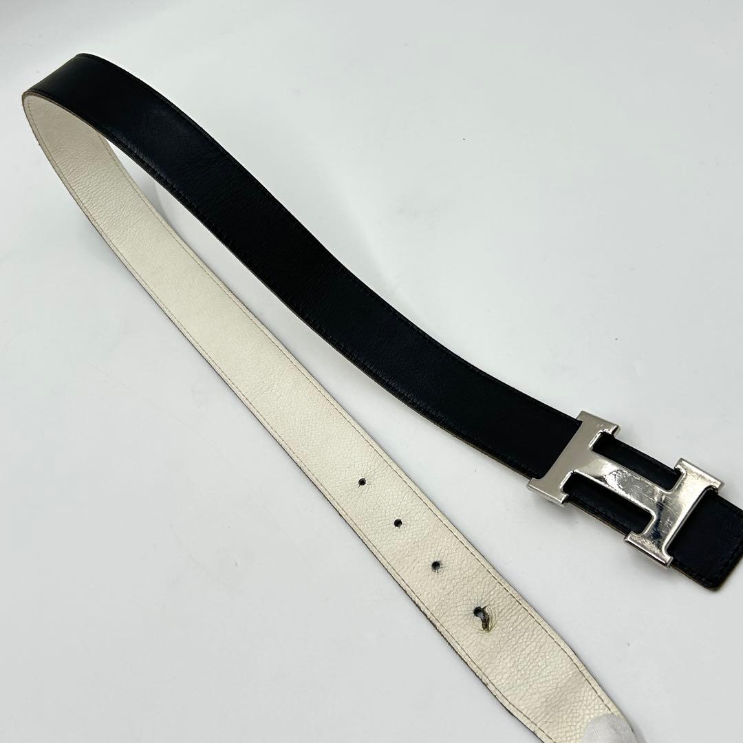 タピタピ様エルメス✨Hベルト ネイビー ホワイト シルバー金具 H刻印