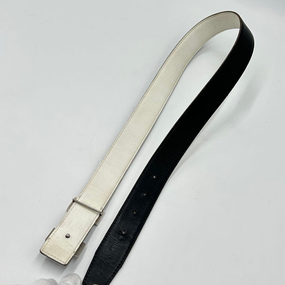 タピタピ様エルメス✨Hベルト ネイビー ホワイト シルバー金具 H刻印