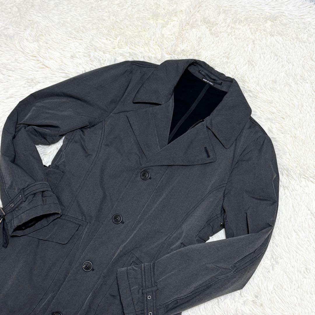 【美品】ジョルジオアルマーニ ロングコート サイドベルト 2way グレー 48