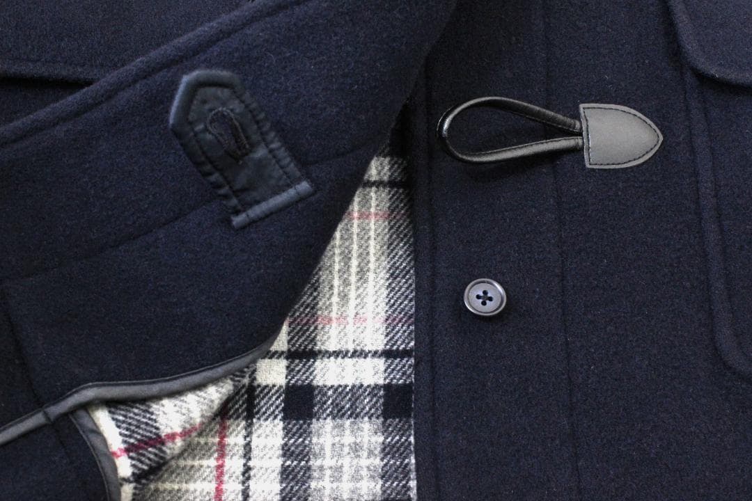 52【美品】イーストボーイ ダッフルコート 11 ネイビー 紺 L 裏チェック柄