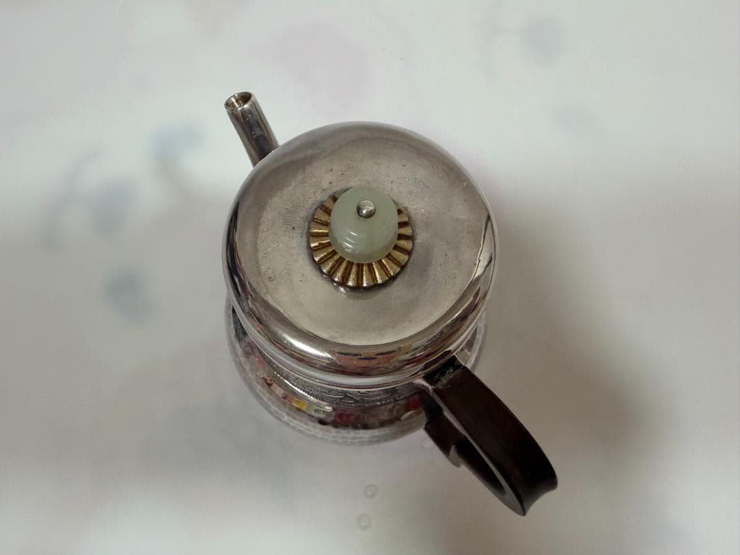 純銀製 唐草紋 玉石摘 急須 銀瓶 煎茶道具