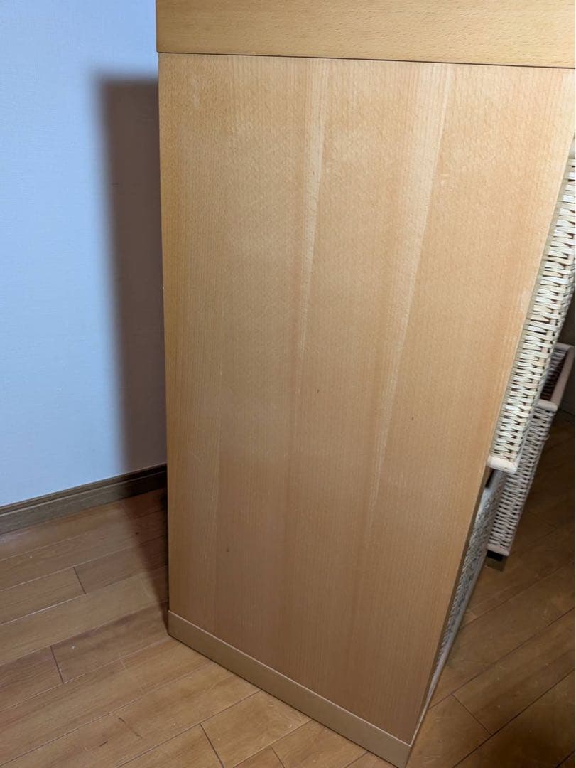 ■送料込■無印良品 オープンシェルフ 木製棚 スタッキング 収納カゴ付きラタン