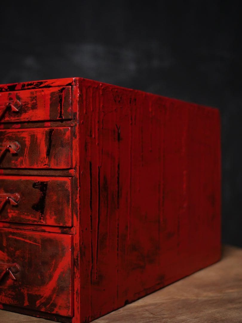 漆　アート　小抽斗　収納　小物入れ　黒　朱　骨董　古道具　古家具　アンティーク