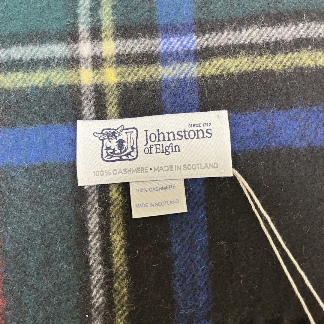 新品 ジョンストンズ 大判ストール カシミヤ ブラックスチュワートスコットランド