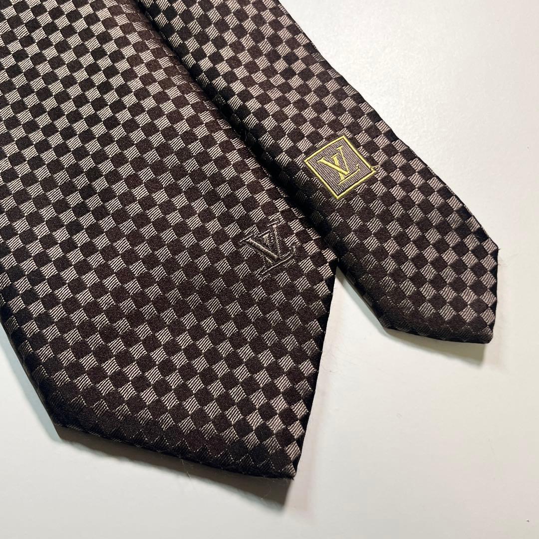✨美品✨LOUIS VUITTON ネクタイ　マイクロダミエ　LVロゴ　ブラウン