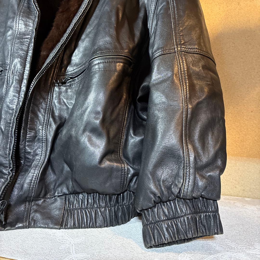 本革レザージャケット　ミンクファーリバーシブルジップブルゾン